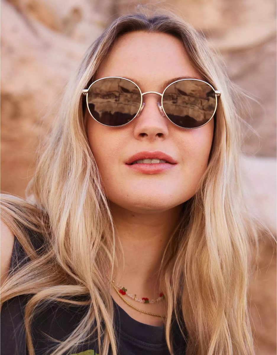 Lunettes de Soleil American Eagle AEO Retro Round Brown Marron Femme | ZDR-12366685